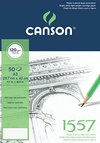 Canson 1557 - Papel de dibujo (120 gsm, A3), color blanco