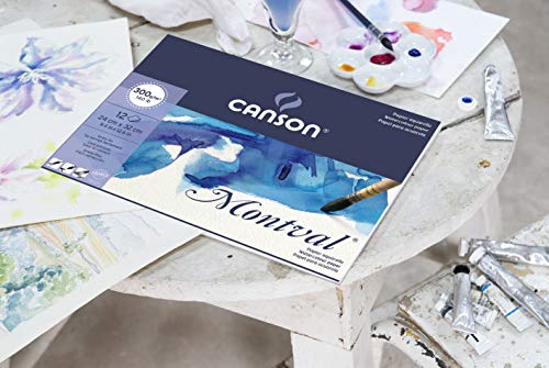 'Canson 200006533 AQ Montval Fein Aquarelle, 300 g/m², 12 hojas por bloque "encolado alrededor, 19 x 24 cm, color blanco