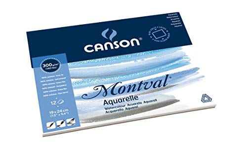 'Canson 200006533 AQ Montval Fein Aquarelle, 300 g/m², 12 hojas por bloque "encolado alrededor, 19 x 24 cm, color blanco