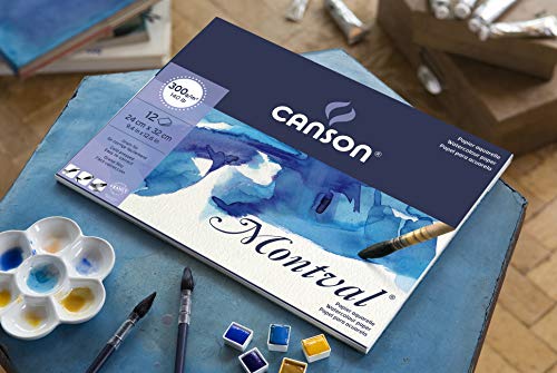 Canson Montval - Bloc papel de acuarela (300 gsm, 24 x 32 cm, 12 hojas), color blanco natural