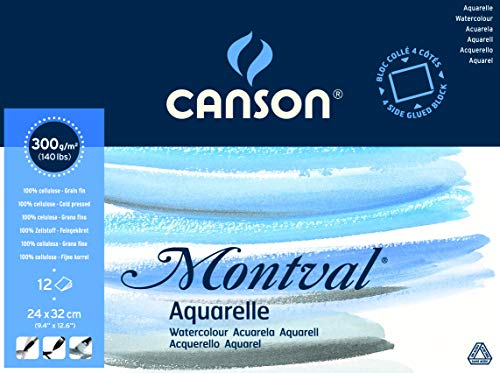 Canson Montval - Bloc papel de acuarela (300 gsm, 24 x 32 cm, 12 hojas), color blanco natural