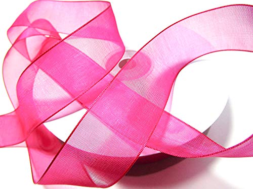 CaPiSo 50 m x 25 mm Cinta de organza 2,5 cm, lazo, cinta para regalo boda: Fucsia