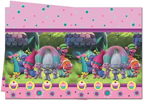 CAPRILO. Lote de 2 Manteles Decorativos Infantiles Trolls 120 x 180 cm. Juguetes y Regalos Fiestas de Cumpleaños, Bodas, Bautizos, Comuniones y Eventos.  Decoración Hogar.