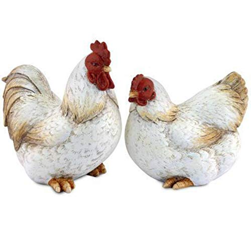 CAPRILO Set de 2 Figuras Decorativas de Resina Gallo y Gallina Adornos y Esculturas. Animales. Decoración Hogar. Regalos Originales. 18 x 16.5 x 10 cm.