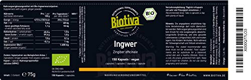 Cápsulas de jengibre orgánico 150 piezas - 400 mg por cápsula - el GANADOR DE PRECIO-CALIDAD 2018* - garantizado sin aditivos - 100% vegano - manufacturado y verificado en Alemania (DE-ÖKO-005)