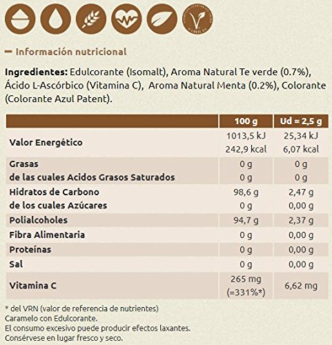 Caramelos Be4 Menta y té verde, 6 UNIDADES de 65gr/unidad. VEGANO, sin azúcar, sin gluten, sin lactosa, sin grasa, aromas naturales, colorantes naturales