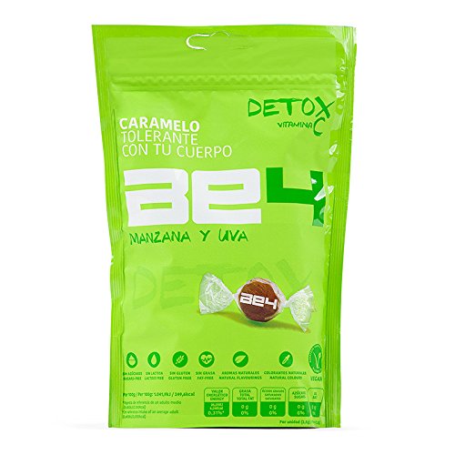 Caramelos DETOX Be4 MANZANA y UVA, 6 UNIDADES de 65gr/unidad. Sin azucar, sin gluten, sin grasa, aromas naturales, colorantes naturales. VEGANO