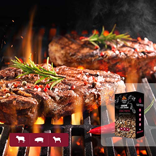 CARBONES REINARES Virutas ahumador Barbacoa Barbacoa de Carbon o de Gas para Chips para ahumar astillas de Madera de barrica de Roble Accesorios BBQ barbacoas Pack 4 Aromas