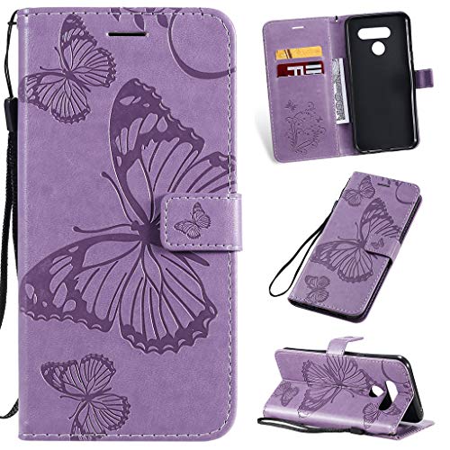 Careynoce Funda LG K50/LG Q60,Mariposa Relieve Color sólido Cuero Retro Flip Soporte Función Case Cover con Magnético Cierre Funda Carcasas para LG K50/LG Q60 - Lavanda