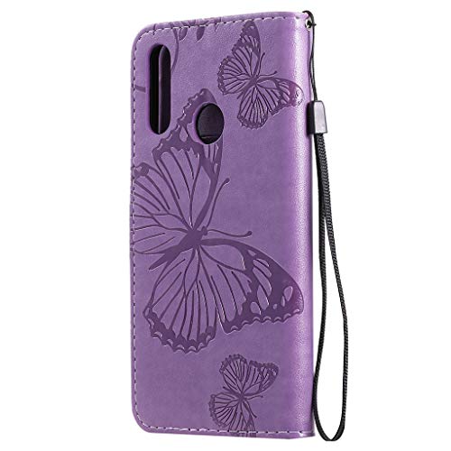 Careynoce Funda LG W30,Mariposa Relieve Color sólido Cuero Retro Flip Soporte Función Case Cover con Magnético Cierre Funda Carcasas para LG W30 - Lavanda