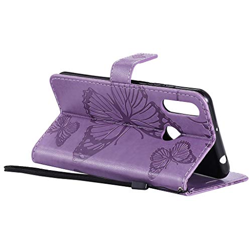 Careynoce Funda LG W30,Mariposa Relieve Color sólido Cuero Retro Flip Soporte Función Case Cover con Magnético Cierre Funda Carcasas para LG W30 - Lavanda