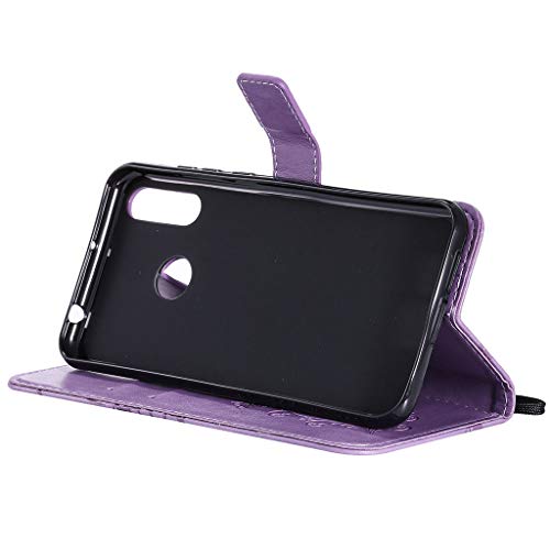 Careynoce Funda LG W30,Mariposa Relieve Color sólido Cuero Retro Flip Soporte Función Case Cover con Magnético Cierre Funda Carcasas para LG W30 - Lavanda