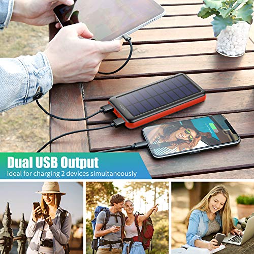 Cargador Solar 26800mAh, Ekrist Batería Externa Solar de Carga Rápida con 3 Entradas【Panel Solar / Tipo C / Mirco USB】Power Bank Solar Cargador Portatil para iPhone Samsung Android Móviles Tableta