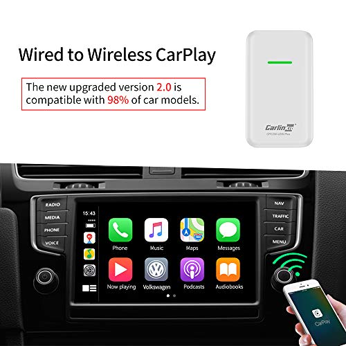 Carlinkit Wireless CarPlay Adapter U2W for Factory Wired CarPlay Cars, Compatible with Audi/Porsche/Volvo/Volkswagen, Online Upgrade, iOS 13, USB Type A/C Convert Wired to Wireless carplay, White