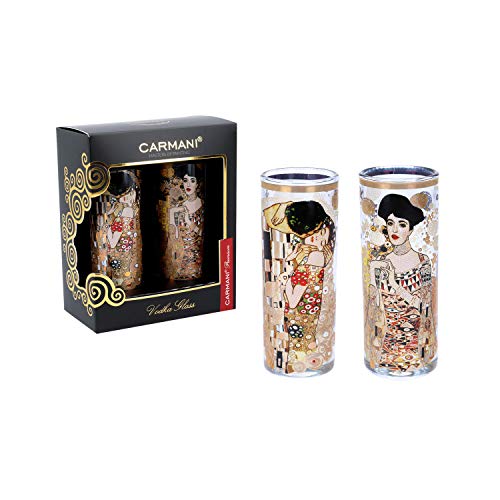 Carmani - Juego de 2 vasos de chupito decorados con Gustav Klimt 'The Kiss - Adele Bloch Bauer I' pintura 60 ml