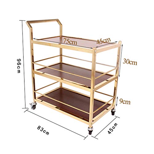 Carrito rodante 3 Capas, Cocina Multifuncional Comedor Carro de Vino Carro de autoservicio Bar de Autos Carrito de Servicio práctico, Inoxidable de Mano Carrito móvil Tamaño del Oro: 83 * 45 * 96 c