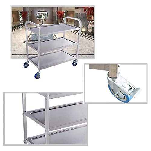 Carro de Servicio de Suministros/Carro con Ruedas de Acero Inoxidable de 3 Capas, silencioso y portátil, Desmontable, Adecuado para hostelería/Equipamiento médico/Carro multifunción