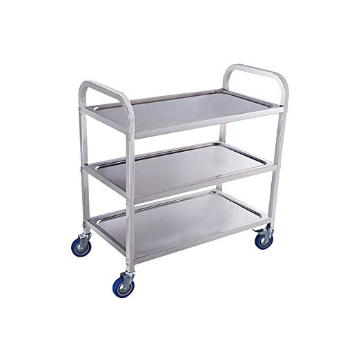 Carro de Servicio de Suministros/Carro con Ruedas de Acero Inoxidable de 3 Capas, silencioso y portátil, Desmontable, Adecuado para hostelería/Equipamiento médico/Carro multifunción