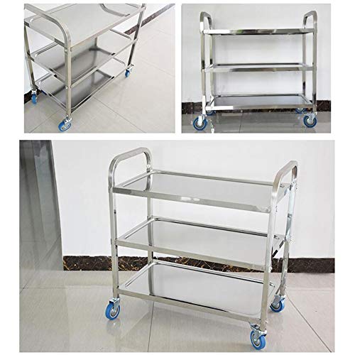 Carro de Servicio de Suministros/Carro con Ruedas de Acero Inoxidable de 3 Capas, silencioso y portátil, Desmontable, Adecuado para hostelería/Equipamiento médico/Carro multifunción