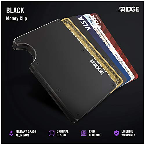 Cartera Tarjetero Minimalista con Protección RFID Incorporada, Bloqueo Garantizado Clonación Chips Digitales, Diseño Práctico, Clip Sujeción Billetes Integrado (Color Negro)