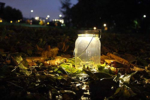 CasaBasics Sun Jar | Lámpara Solar recargable en Tarro de Cristal con 4 Bombillas a batería LED y Gancho | Originales para decoración de Exterior y Interior