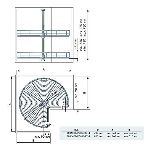 Casaenorden - Kit de 2 bandejas giratorias 270º de Rejilla para Mueble de Cocina esquinero, Diámetro 700mm / Alto 630-730mm