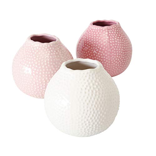 CasaJame Hogar Muebles Decoración Interior Accesorios Design Jarrón Juego de 3 Floreros Decorativos Circulares con Superficie Punteada Terracota Rosa Claro Rosa Oscuro Blanco Altura 13 cm Ø 13 cm