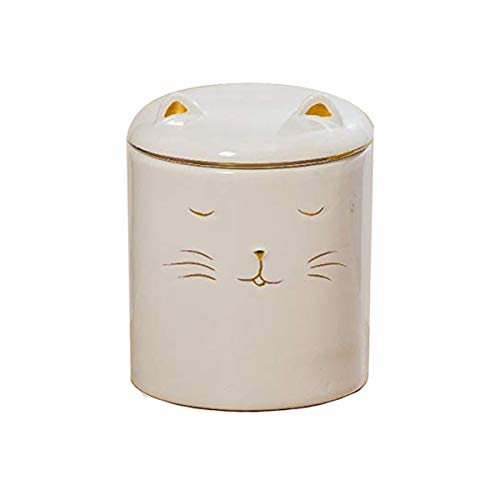 CasaJame Hogar Organización Cocina Despensa Almacenamiento de Alimentos Envases Juegos de 2 Recipientes de Gres Porcelánico Blanco con Cara de Gato Diseñado Ø 10/13 A 13/19 cm