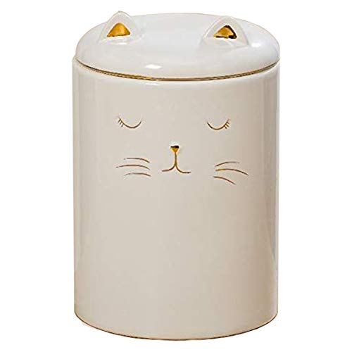 CasaJame Hogar Organización Cocina Despensa Almacenamiento de Alimentos Envases Juegos de 2 Recipientes de Gres Porcelánico Blanco con Cara de Gato Diseñado Ø 10/13 A 13/19 cm