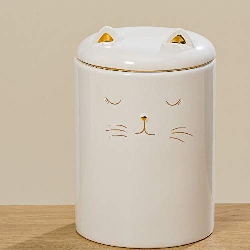 CasaJame Hogar Organización Cocina Despensa Almacenamiento de Alimentos Envases Juegos de 2 Recipientes de Gres Porcelánico Blanco con Cara de Gato Diseñado Ø 10/13 A 13/19 cm