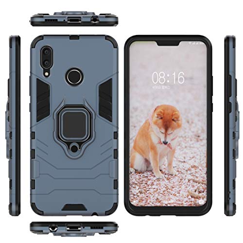 Case For Android Phone Protege tu teléfono, Funda Protectora a Prueba de choques de PC + TPU para Huawei Nova 3, con el Tenedor magnético del Anillo (Color : Azul Marino)