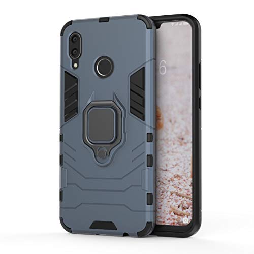 Case For Android Phone Protege tu teléfono, Funda Protectora a Prueba de choques de PC + TPU para Huawei Nova 3, con el Tenedor magnético del Anillo (Color : Azul Marino)