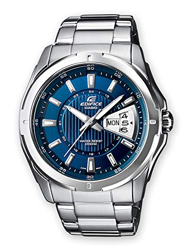 Casio EDIFICE Reloj en caja sólida, 10 BAR, Azul, para Hombre, con Correa de Acero inoxidable, EF-129D-2AVEF