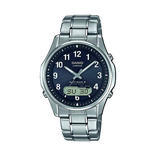 Casio WAVE CEPTOR Reloj Radiocontrolado y solar, Cristal de zafiro, Caja de titanio macizo, Negro/Azul, para Hombre, con Correa de Titanio macizo, LCW-M100TSE-1A2ER