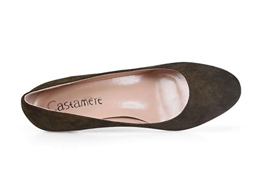 CASTAMERE Mujer Medio Tacón Punta Redondas Tacón de Aguja Zapatos de Tacón 6CM Verde Oliva Ante Zapatos EU 35