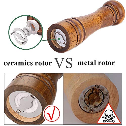 CCRTC Pepper Grinders Molino de Sal Molinillo de Pimienta Manual Molinillo de Especias de Roble Natural con Núcleo de Cerámica para Sal Pimienta Mijo Comino10 Inch