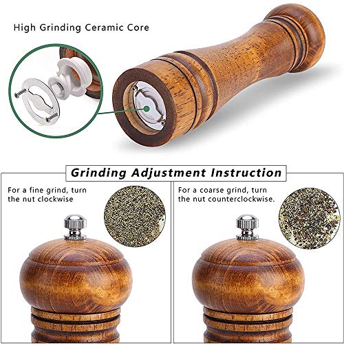 CCRTC Pepper Grinders, Molino de Sal, Salt Shakers, Molinillo de Especias de Roble Natural, con Núcleo de Cerámica, para Sal Pimienta, Mijo, Comino10 Inch