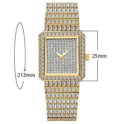 CCZMD Mujeres Reloj señoras hacia Fuera Helado Reloj Acero Correa Bling Bling Manera Relojes Acero Inoxidable para Mujer Cristal Diamante señoras Relojes Cuarzo analógico Pulsera Pulsera Encanto,Oro