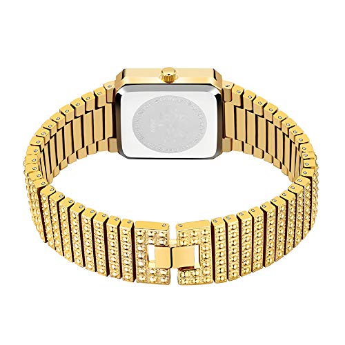 CCZMD Mujeres Reloj señoras hacia Fuera Helado Reloj Acero Correa Bling Bling Manera Relojes Acero Inoxidable para Mujer Cristal Diamante señoras Relojes Cuarzo analógico Pulsera Pulsera Encanto,Oro