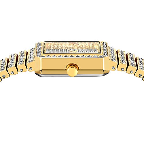 CCZMD Mujeres Reloj señoras hacia Fuera Helado Reloj Acero Correa Bling Bling Manera Relojes Acero Inoxidable para Mujer Cristal Diamante señoras Relojes Cuarzo analógico Pulsera Pulsera Encanto,Oro