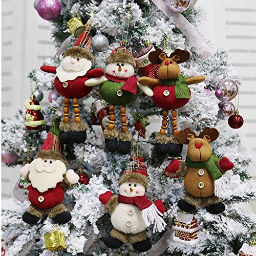 CDJX Adornos de Peluche de árbol de Navidad,6 Piezas 8 Pulgadas Decoración Colgante de Navidad Papá Noel Muñeco de Nieve Muñeca de Reno para árbol de Navidad,Colgante de árbol de Navidad