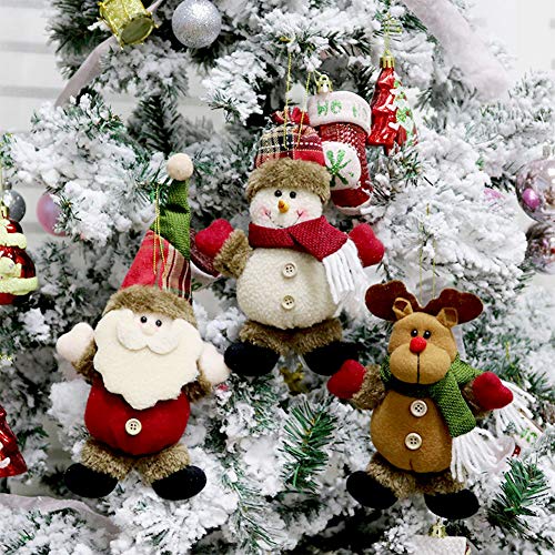 CDJX Adornos de Peluche de árbol de Navidad,6 Piezas 8 Pulgadas Decoración Colgante de Navidad Papá Noel Muñeco de Nieve Muñeca de Reno para árbol de Navidad,Colgante de árbol de Navidad