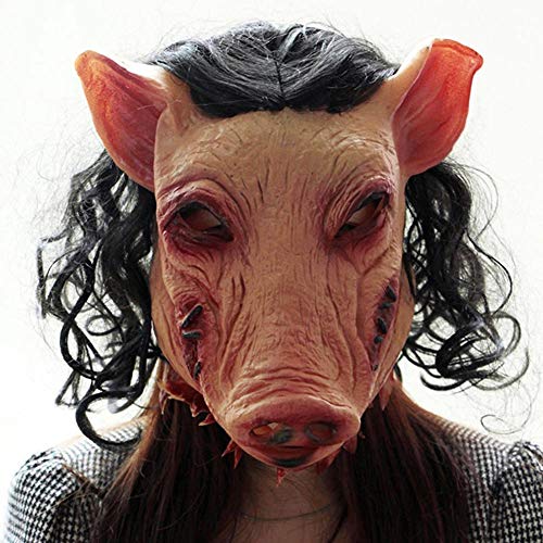 CDKJ Máscara de Halloween Cerdo Cabeza en Forma de máscara con la máscara de Animal de Pelo Horrible Cosplay Traje de Mascarada de látex