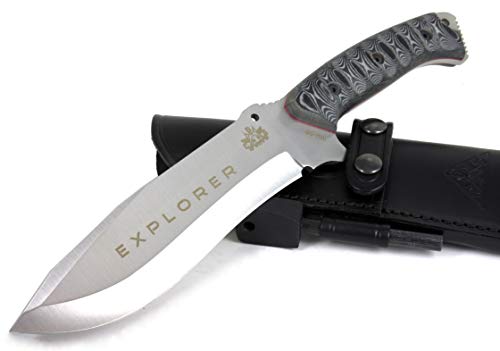 CDS-Survival EXPLORER - Cuchillo supervivencia caza monte bushcraft camping outdoor campo - Funda de piel con pedernal - Acero MOVA 58 - Fabricado en España