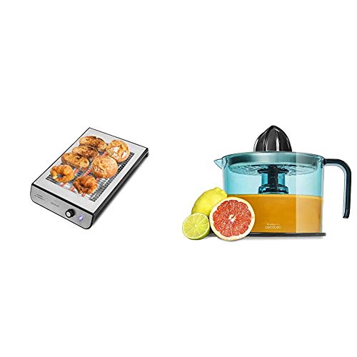 Cecotec Tostador Plano Horizontal Turbo Easy Toast Inox. 3 Resistencias de Cuarzo, 6 Niveles de Potencia + Zitrus Easy Inox - Exprimidor Eléctrico, Filtro de Acero Inoxidable, Tambor de 1 Litro