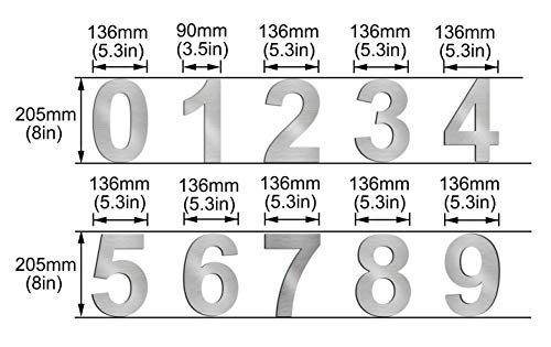 Cepillado número de casa 8 Ocho -20.5 cm 8.1 in-made de sólido Acero inoxidable 304 flotante apariencia, fácil de instalar