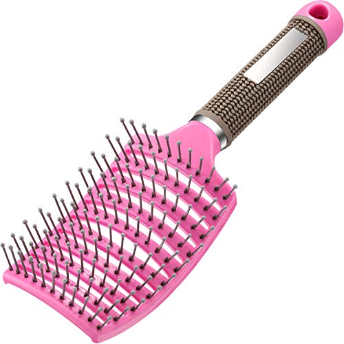 Cepillo de Pelo Desenredado Ventilado Cepillo de Pelo Curvo Cepillo de Peinado para Cabello Largo Rizado Grueso Mojado, Unisexo (Rosa)