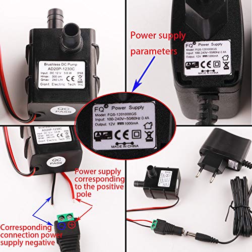 CESFONJER 12V Micro Sin Cepillo de la Bomba de Agua, Mini Micro Bomba Sumergible para Pecera Acuario Jardín, Estanque, Fuente (+ con Tubo de Agua Suave de PVC de 8 mm de diámetro y 3 m de Longitud)