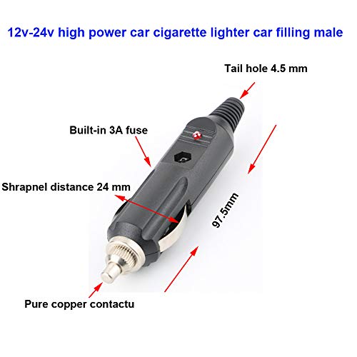 CESFONJER 4 Pack Mechero Conector, Conector de Mechero de Coche, 5A 12 V 24 V Adaptador con Luces LED Macho a Conector con Fusible Diodo Indicador