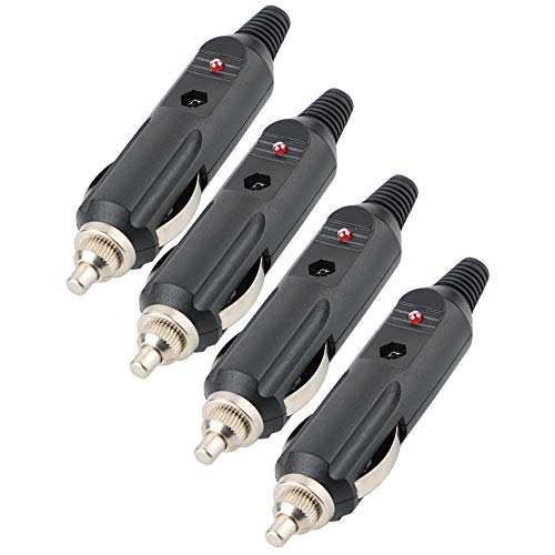 CESFONJER 4 Pack Mechero Conector, Conector de Mechero de Coche, 5A 12 V 24 V Adaptador con Luces LED Macho a Conector con Fusible Diodo Indicador